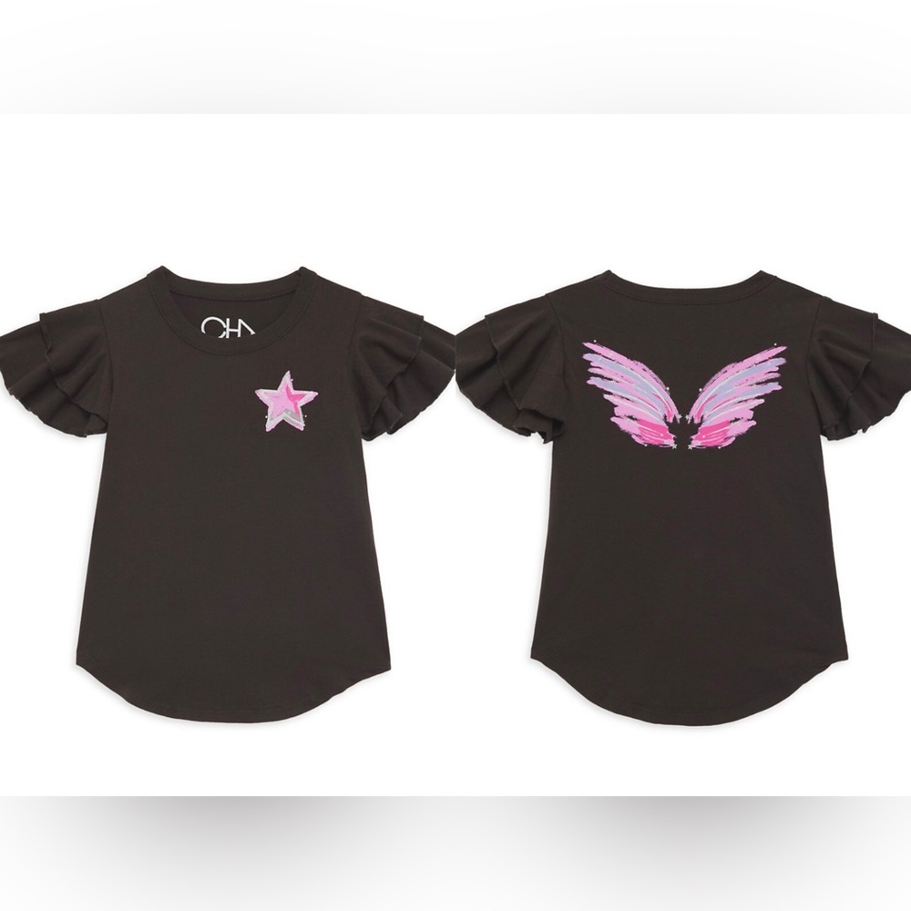 NWT Chaser Little Girl Toddler Star Shirt With Ruffle Sleeve